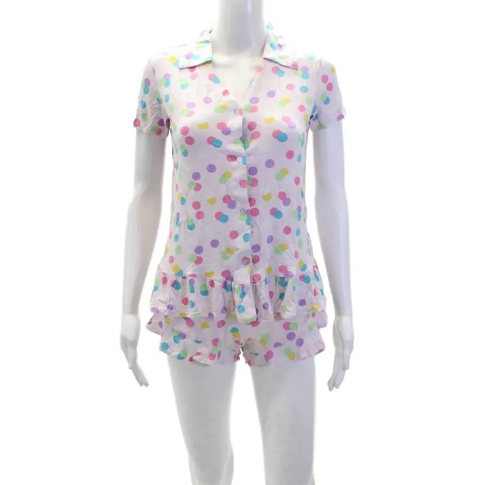 Emerson Road Womens Polka Dot Button Up Sleepwear Top + Shorts Set Pink Size XS